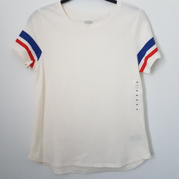 Old Navy Women Ivory Stripe Short Sleeve T-Shirt - Size M - NWT - Picture 1 of 5